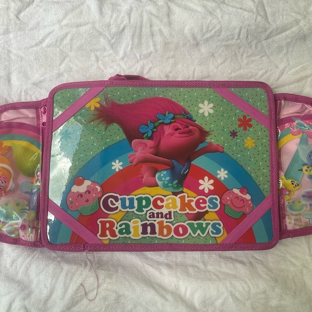 Pink Trolls a lap desk with two pencil holders